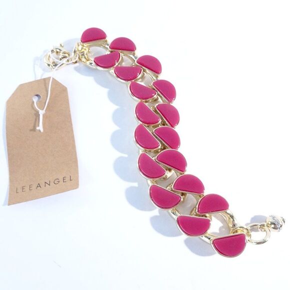 Lee Angel Curb Enamel and Brass Bracelet 7 1/2"L  RED NWT 220 - Picture 6 of 15